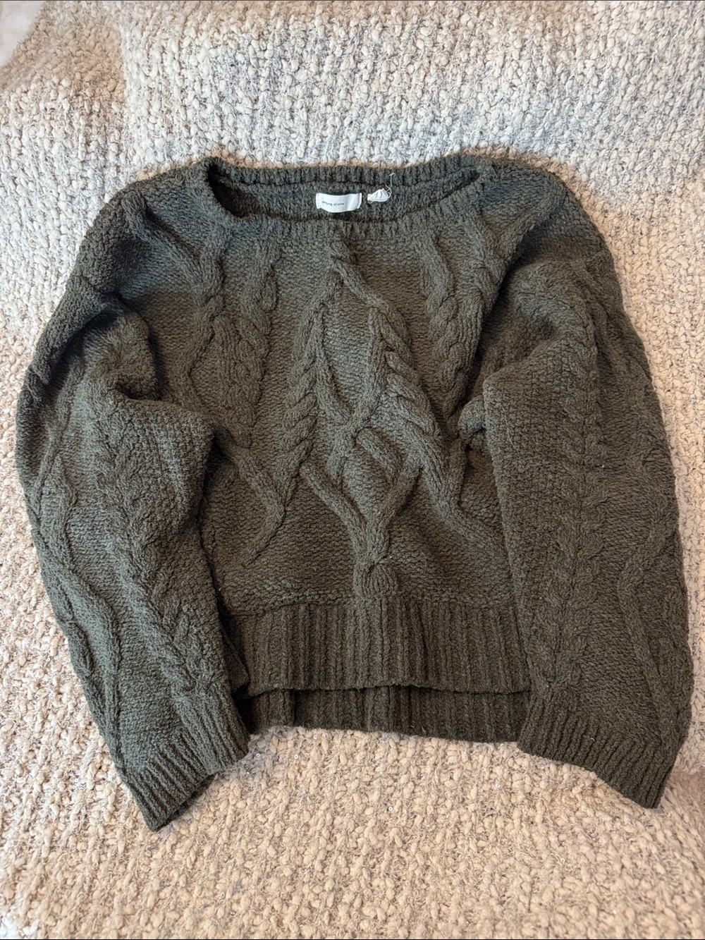 Cozy Olive Green Cable-Knit Boatneck Sweater